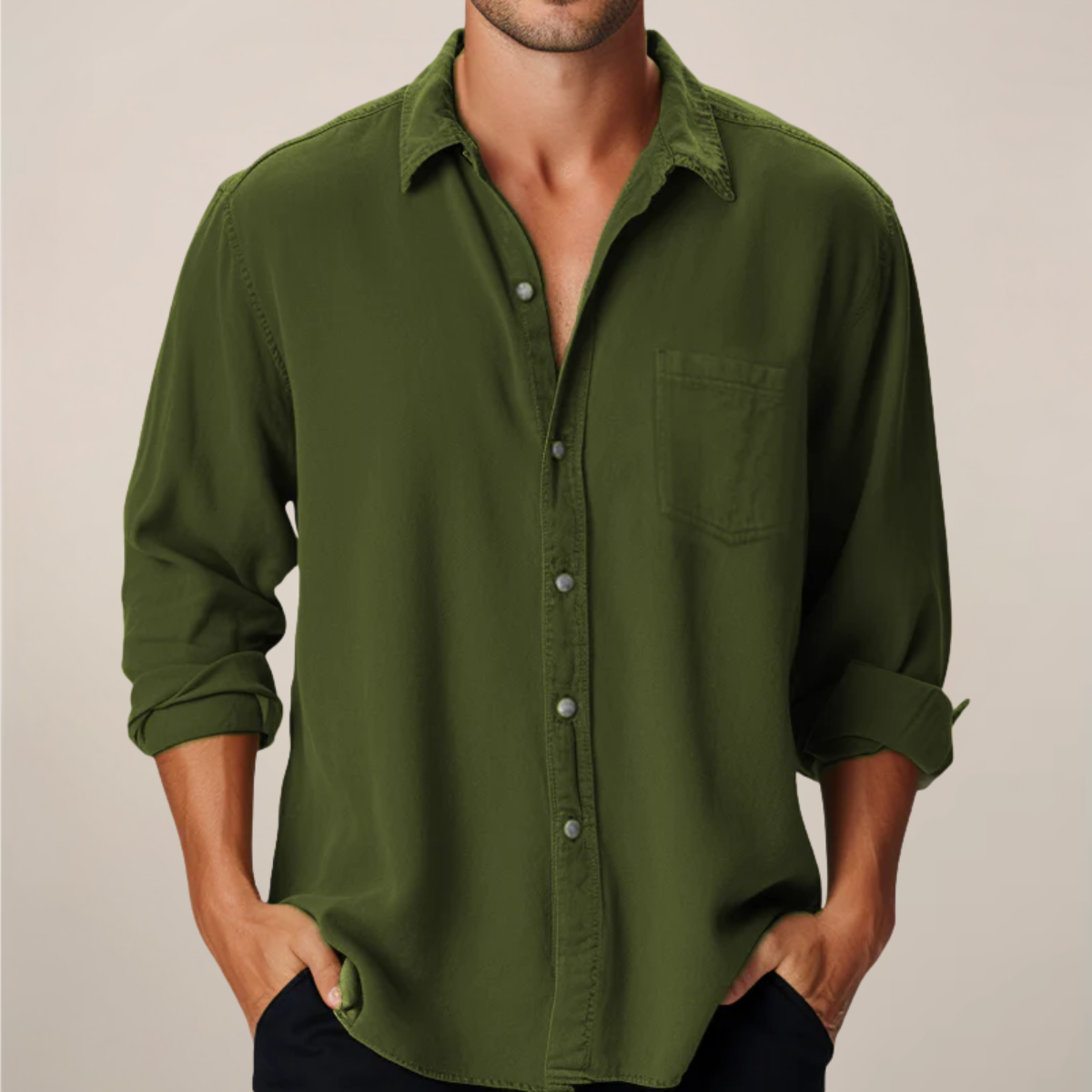 Herrklassisk skjorta med lång ärm och knäppning för alla tillfällen
