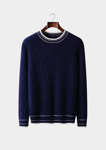 Mans Striped Trim Crew Neck Tröja för Alla Tillfällen