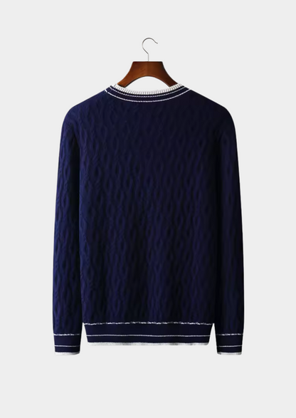 Mans Striped Trim Crew Neck Tröja för Alla Tillfällen