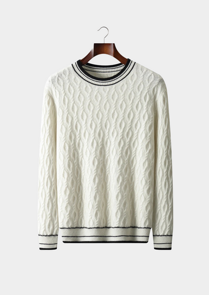 Mans Striped Trim Crew Neck Tröja för Alla Tillfällen