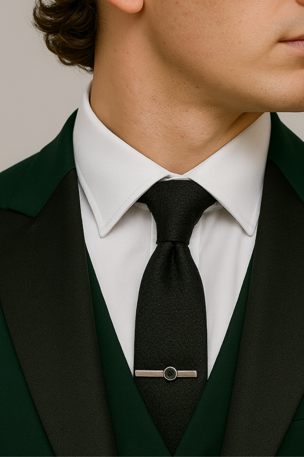 Herrarnas Mörkgröna Tre-delade Kostym - Stilig Kontrastslagskrage för Formella Evenemang