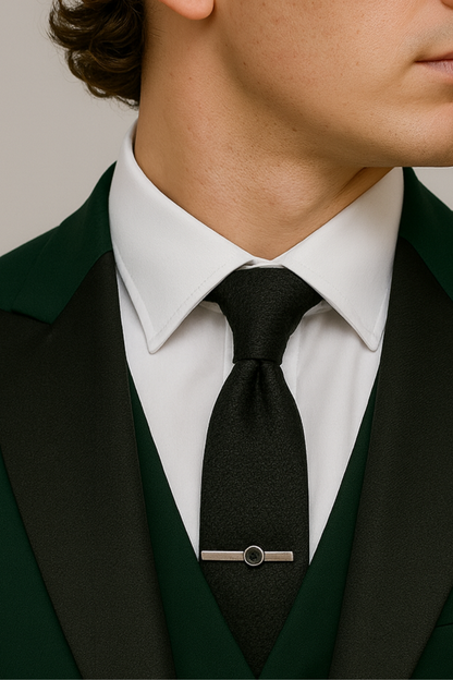 Herrarnas Mörkgröna Tre-delade Kostym - Stilig Kontrastslagskrage för Formella Evenemang