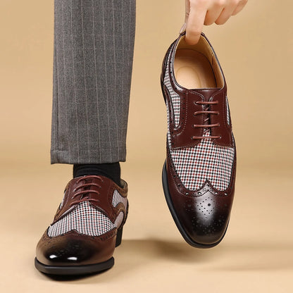 Herrars Houndstooth Oxford Dress Skor - Sofistikerad Brogue Stil för Formella Evenemang