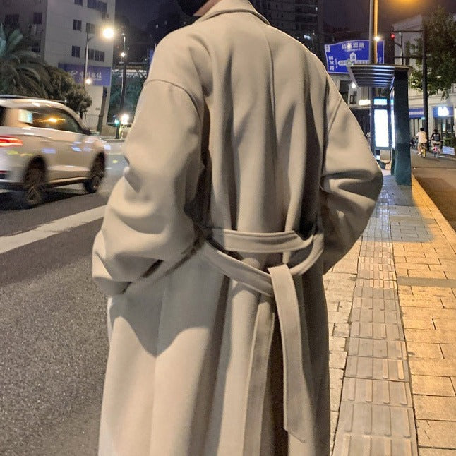 Herrens Lång Kappa med Bälte – Klassisk Ulldesign för Formella Tillfällen