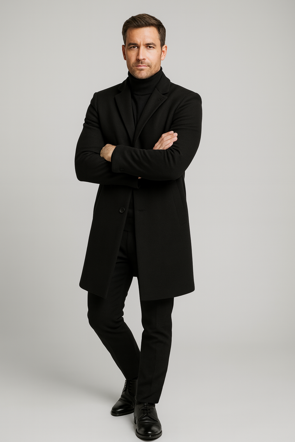 Herrarnas Klassiska Långa Kappa - Stilren Slitsad Design