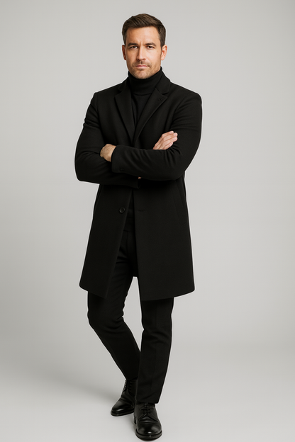 Herrarnas Klassiska Långa Kappa - Stilren Slitsad Design