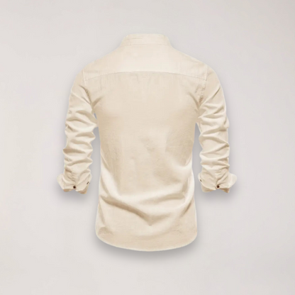 Herrars långärmad skjorta med ståkrage – Broderad design för stiliga tillfällen