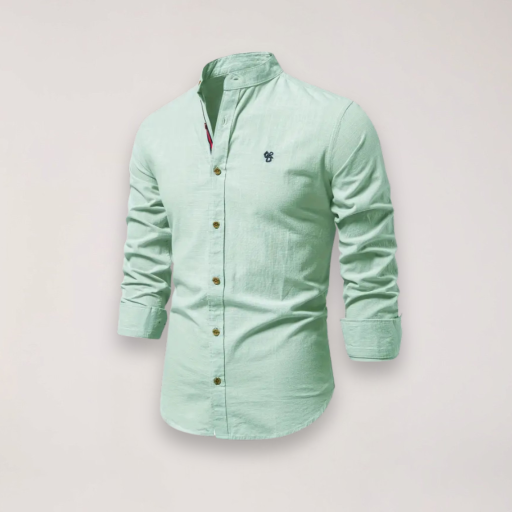 Herrars långärmad skjorta med ståkrage – Broderad design för stiliga tillfällen