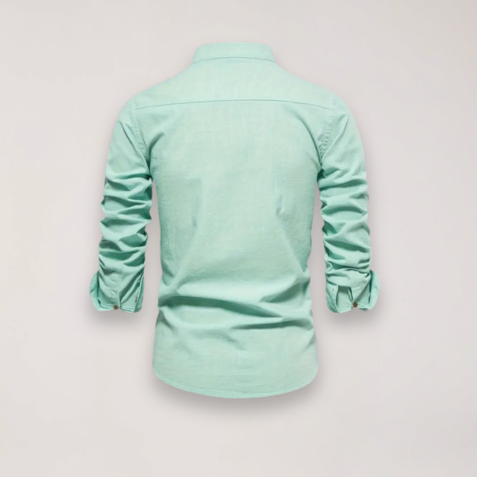 Herrars långärmad skjorta med ståkrage – Broderad design för stiliga tillfällen