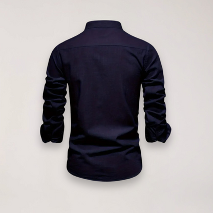 Herrars långärmad skjorta med ståkrage – Broderad design för stiliga tillfällen