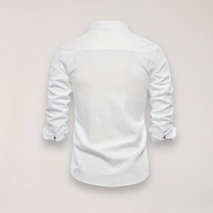 Herrars långärmad skjorta med ståkrage – Broderad design för stiliga tillfällen