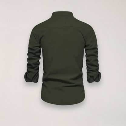 Herrars långärmad skjorta med ståkrage – Broderad design för stiliga tillfällen