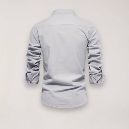 Herrars långärmad skjorta med ståkrage – Broderad design för stiliga tillfällen