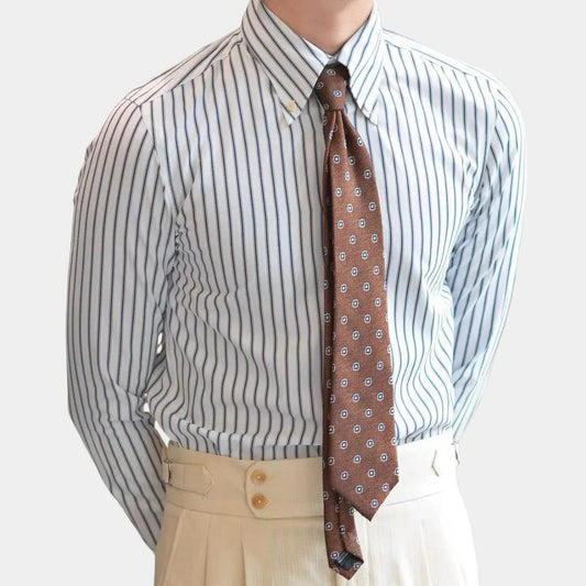 Herrarnas Retro Randiga Skjorta med Lång Ärmar - Klassisk Krage för Varje Tillfälle