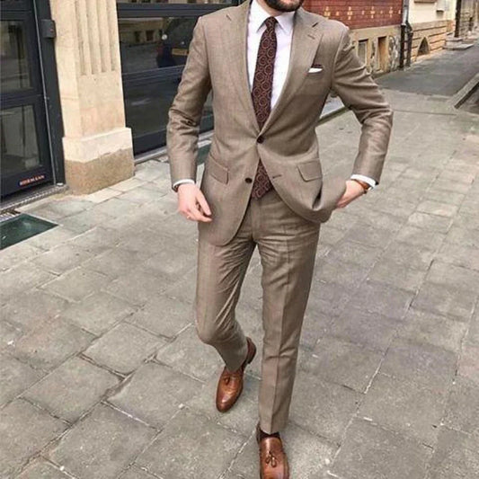Herr Slim Fit Khaki Kostym – 2-delat Set för Sommarevenemang