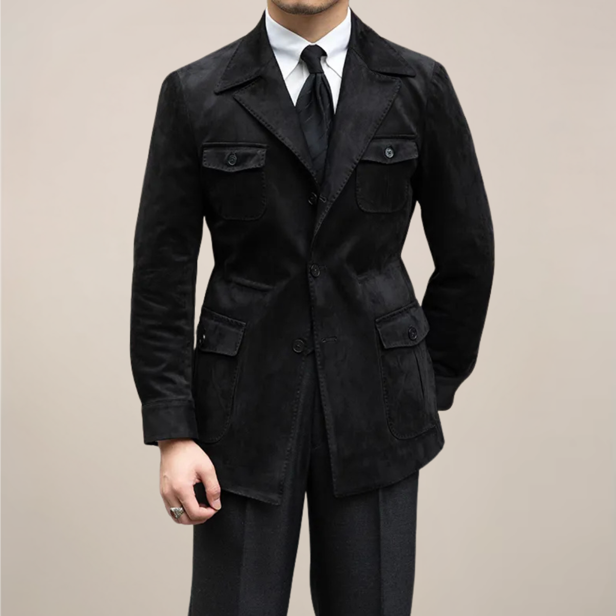 Herrsuede Safari Jacka - Slim Fit för Utomhusäventyr