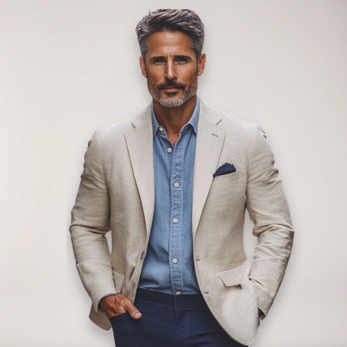 Herrsmart casual blazer i beige, marinblå, blå och grå - Idealisk för kontor och evenemang