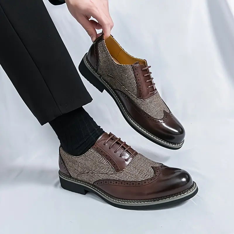 Herrens Tweed Oxford Brogues – Stiliga Wingtip Snörskor för Formella Tillfällen