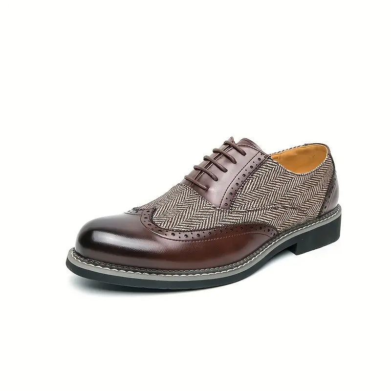 Herrens Tweed Oxford Brogues – Stiliga Wingtip Snörskor för Formella Tillfällen