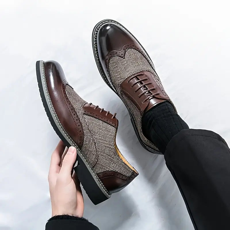 Herrens Tweed Oxford Brogues – Stiliga Wingtip Snörskor för Formella Tillfällen