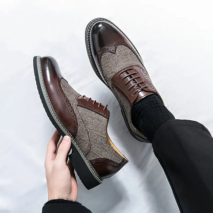 Herrens Tweed Oxford Brogues – Stiliga Wingtip Snörskor för Formella Tillfällen