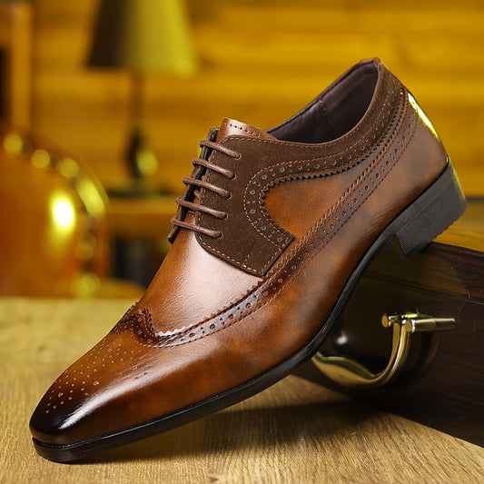 Herrars Tvåfärgade Brogue Oxfordskor – Wingtip Stil för Formella Tillfällen