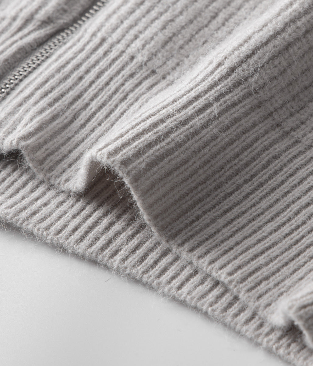 Mäns Ribbade Funnel Neck Zip Cardigan för Alla Tillfällen