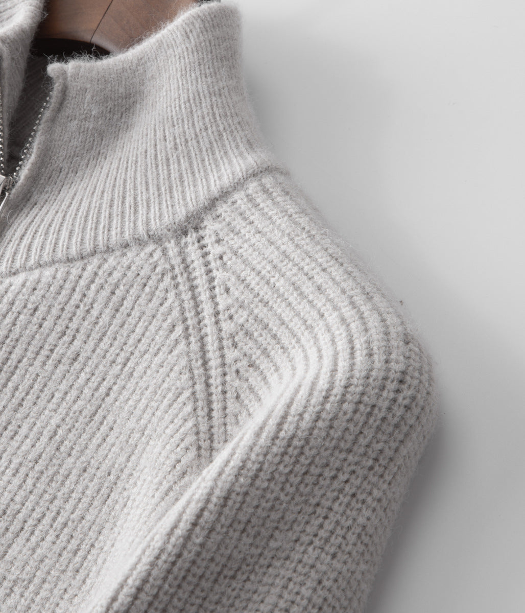 Mäns Ribbade Funnel Neck Zip Cardigan för Alla Tillfällen