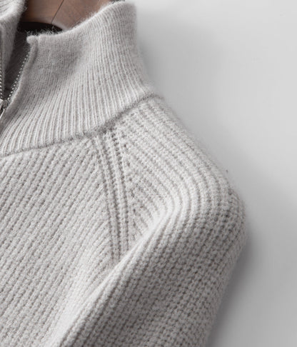 Mäns Ribbade Funnel Neck Zip Cardigan för Alla Tillfällen