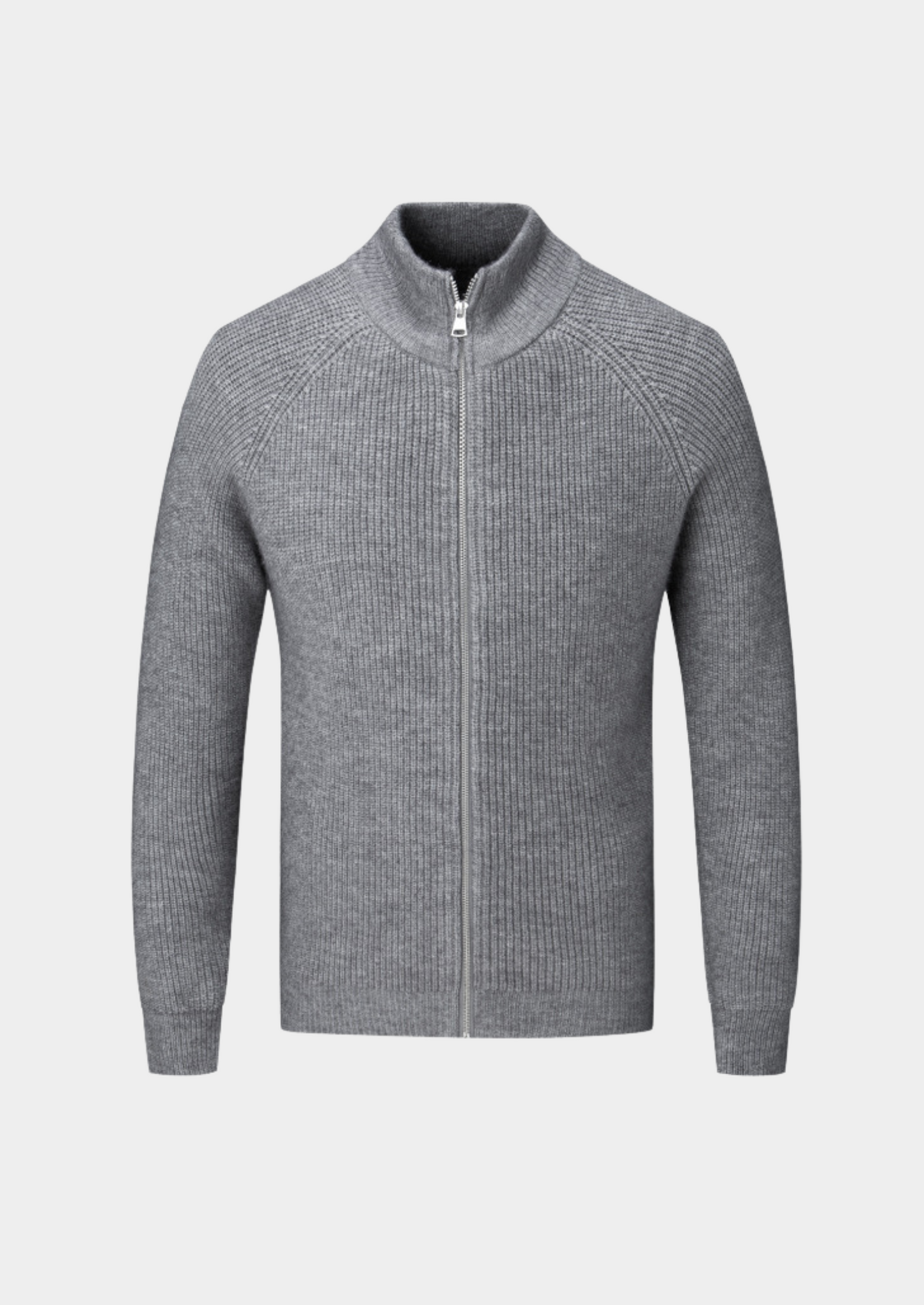 Mäns Ribbade Funnel Neck Zip Cardigan för Alla Tillfällen