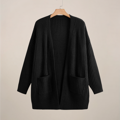 Plus Size Långärmad Öppen Cardigan för Stilfull Lagerbyggande