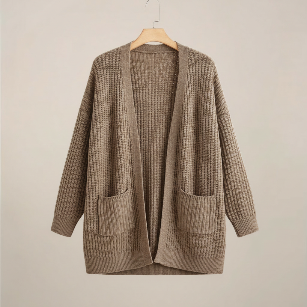 Plus Size Långärmad Öppen Cardigan för Stilfull Lagerbyggande