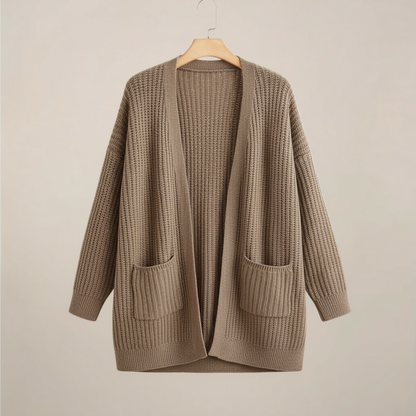 Plus Size Långärmad Öppen Cardigan för Stilfull Lagerbyggande