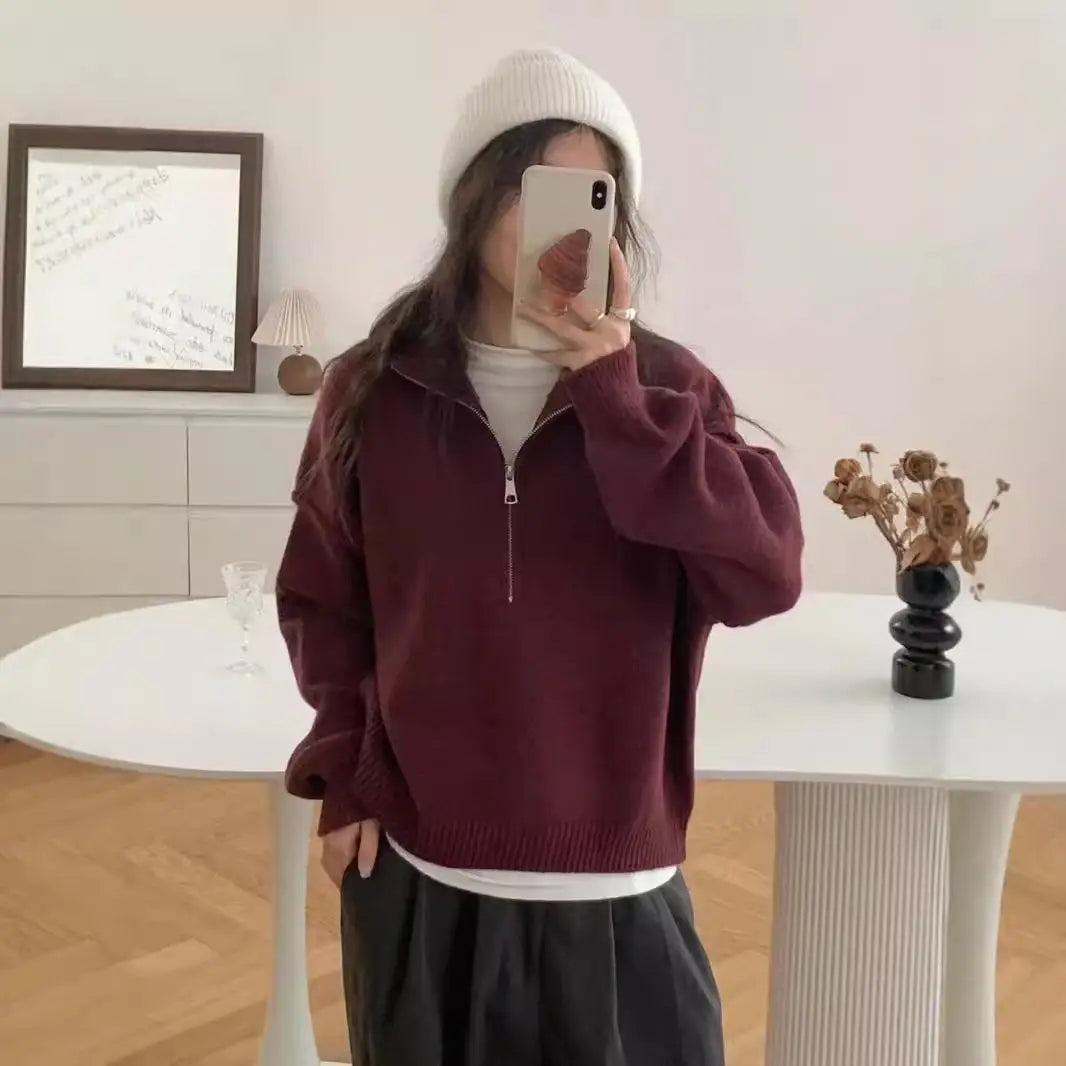 Aurora - Mysig Höghalsad Stickad Tröja för Alla Tillfällen