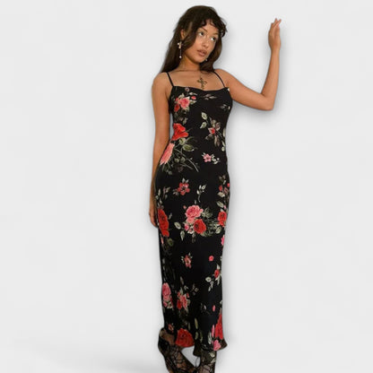 Blommig Spaghetti Strap Klänning för Fester