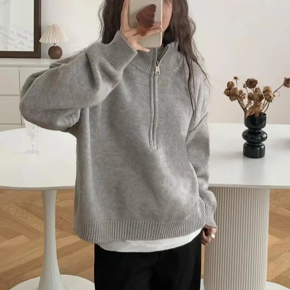 Aurora - Mysig Höghalsad Stickad Tröja för Alla Tillfällen