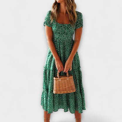 Chic blommig puffärmad maxiklänning för evenemang