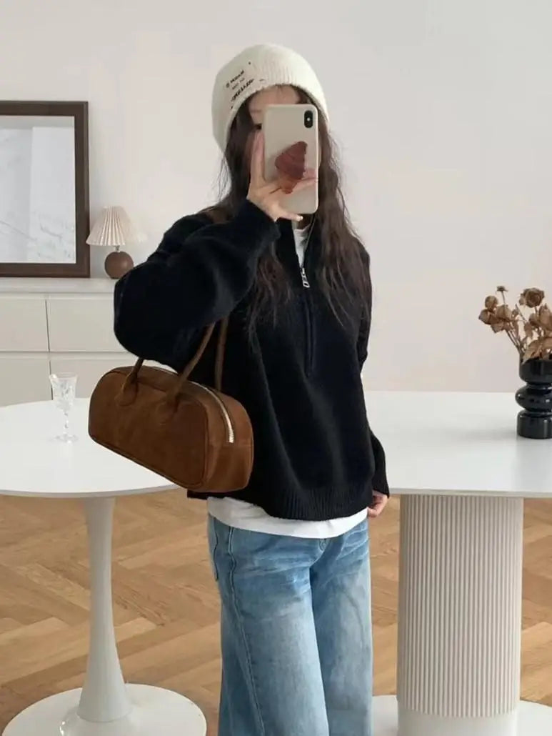 Aurora - Mysig Höghalsad Stickad Tröja för Alla Tillfällen