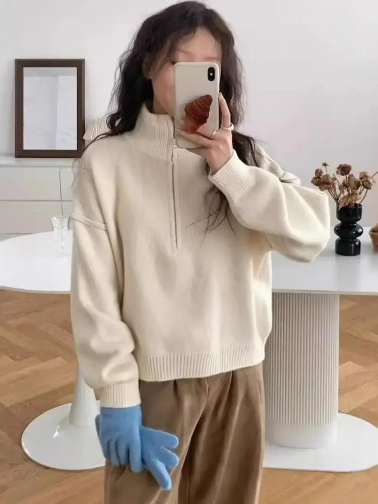 Aurora - Mysig Höghalsad Stickad Tröja för Alla Tillfällen