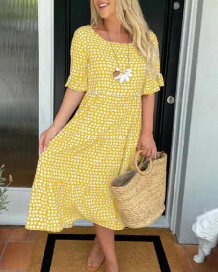 Zora Sable Korta Ärmar Midi Klänning för Alla Tillfällen