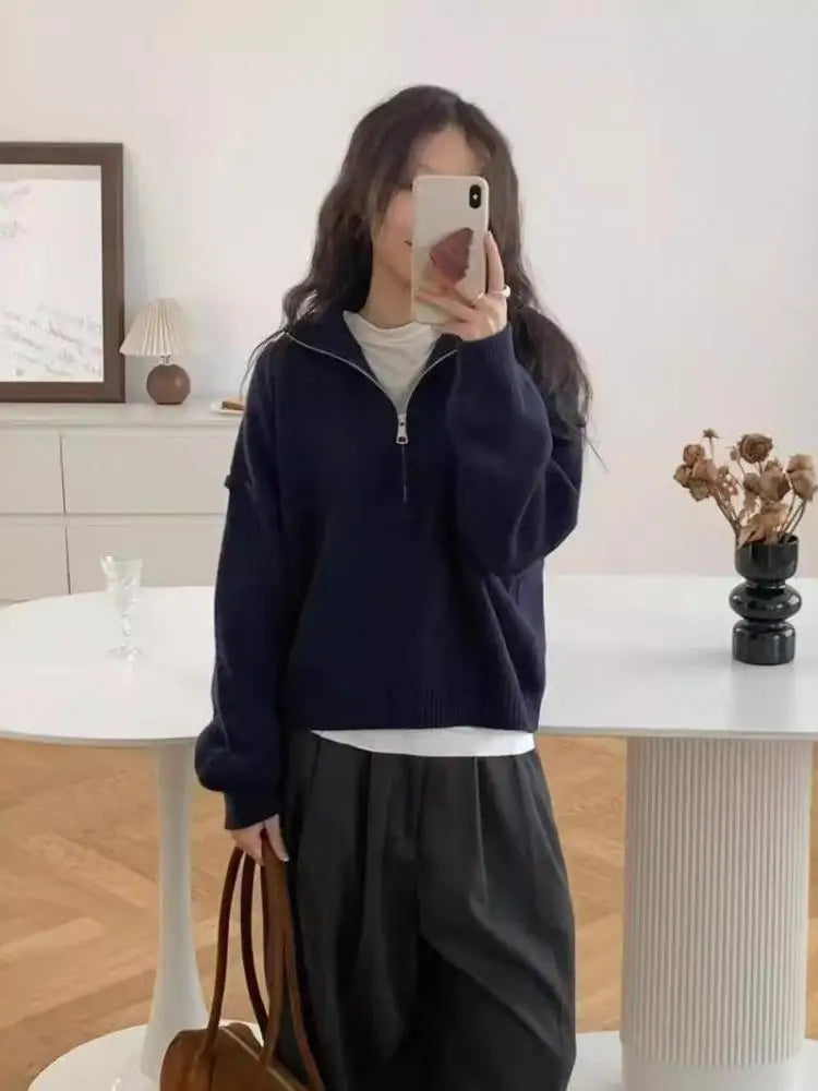 Aurora - Mysig Höghalsad Stickad Tröja för Alla Tillfällen