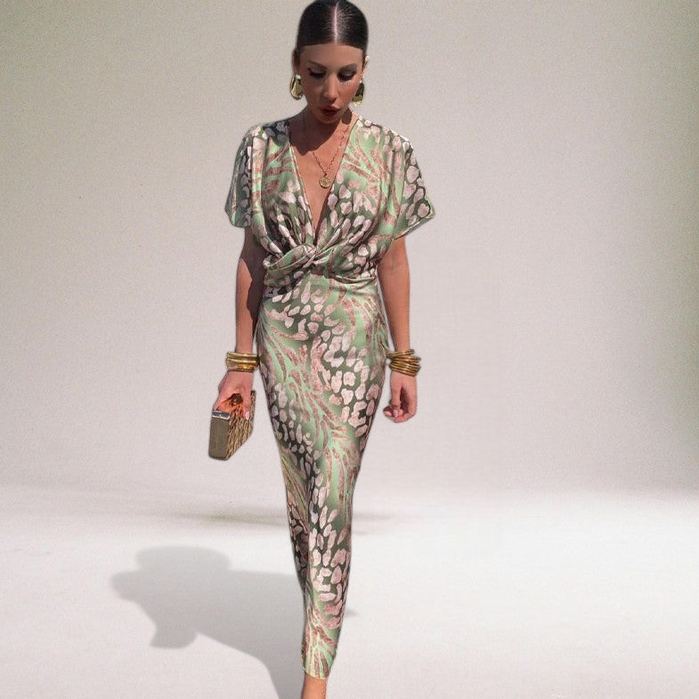 Tvistad V-ringad Maxiklänning för Speciella Tillfällen