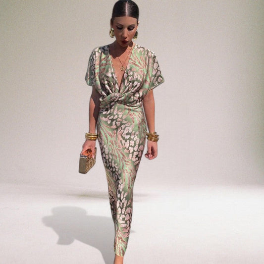 Tvistad V-ringad Maxiklänning för Speciella Tillfällen