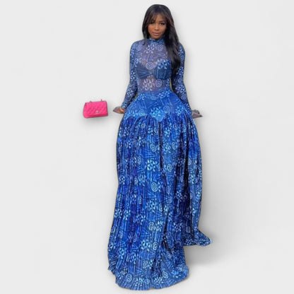 Mia Maxi Klänning i Blommig Mesh för Evenemang