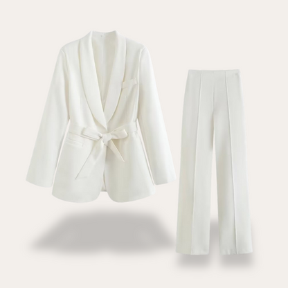 Chic Dam Blazer och Vida Byxor Set för Stilsäkra Evenemang