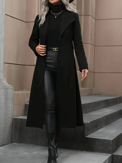Chic svart bälte lång trench coat för höst- och vinterbruk