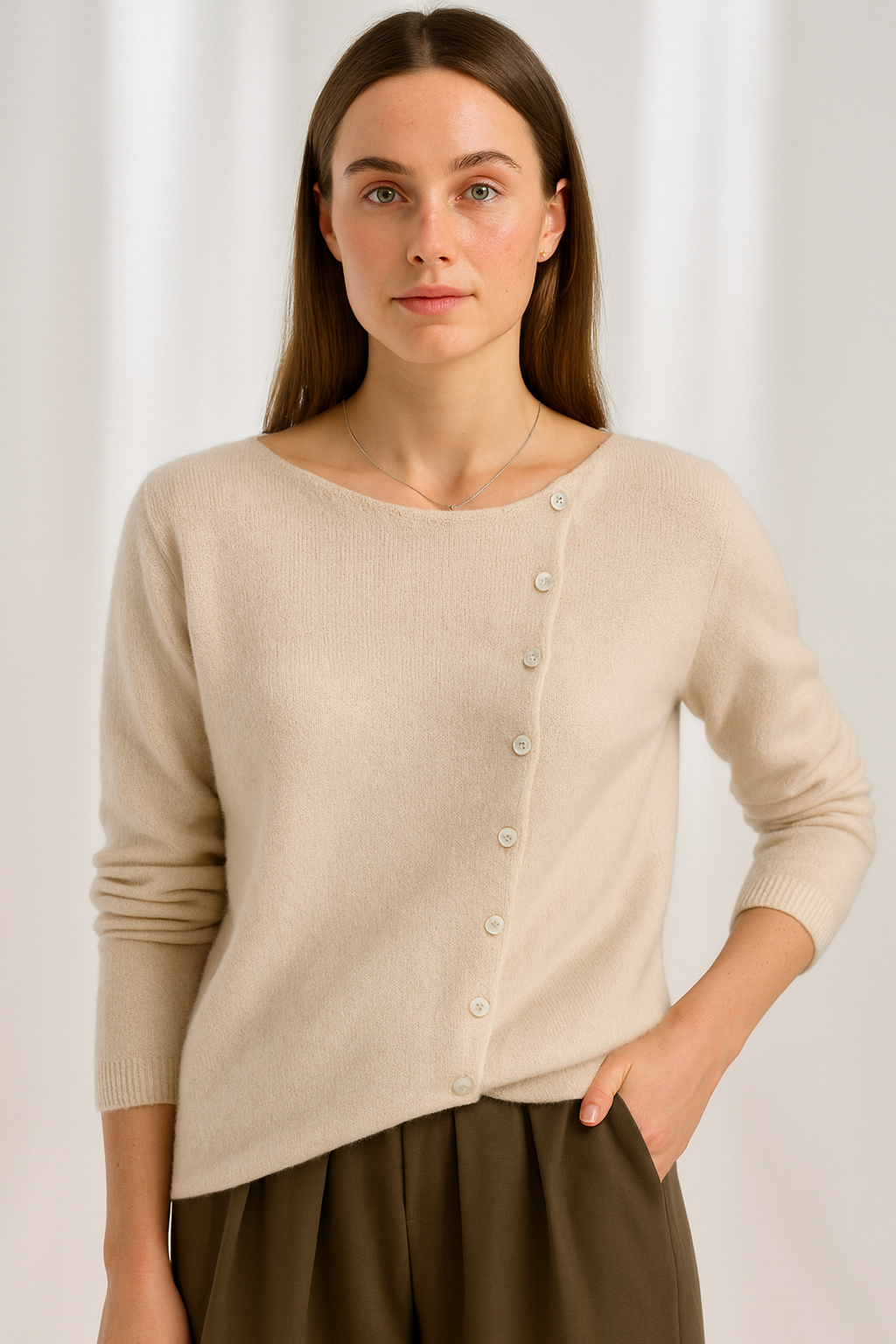 Asymmetrisk V-ringad Cardigan Tröja för Kvinnor