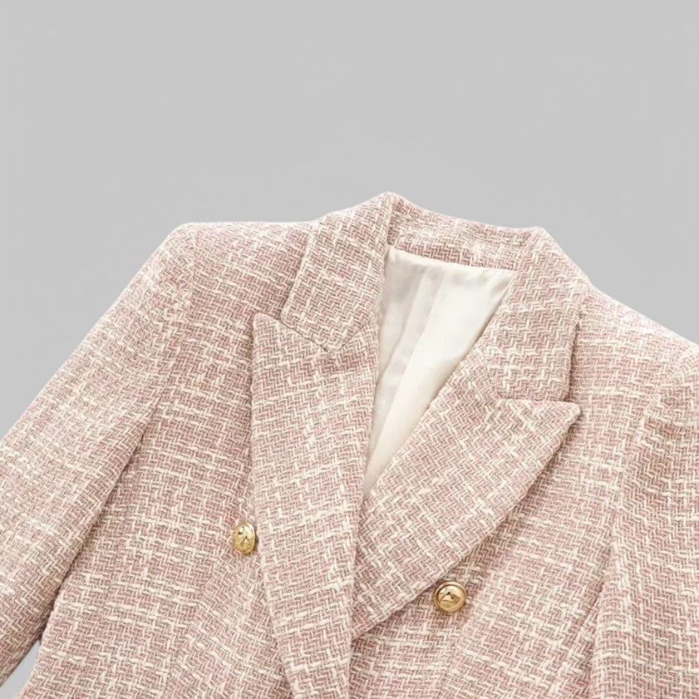 Chic Rosa Tweed Blazer för Kvinnor - Idealisk för Arbete eller Evenemang
