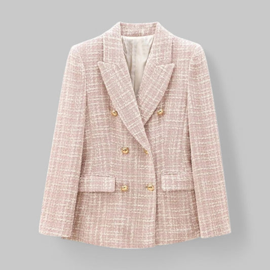 Chic Rosa Tweed Blazer för Kvinnor - Idealisk för Arbete eller Evenemang