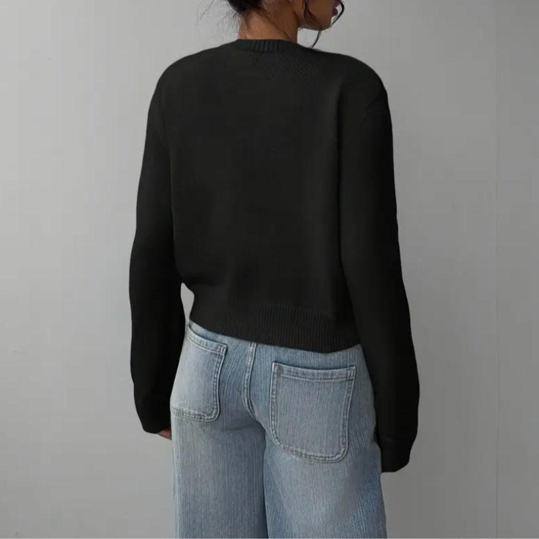 Chic Croppad Knapp Cardigan – Mysig Stickad för Vardagsstil